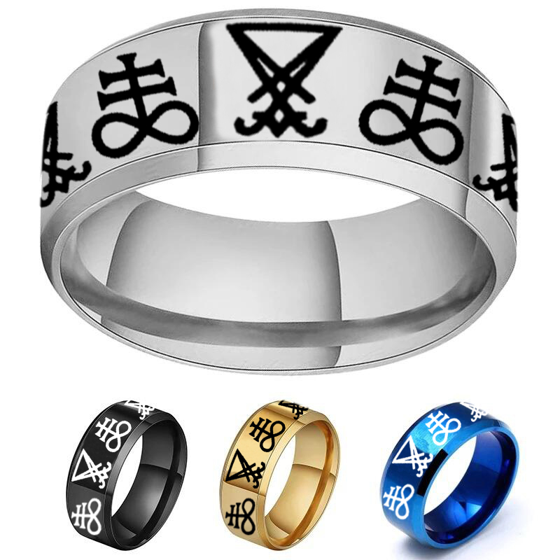 Signet Ring Men - Vintage Gotik Lucifer Şeytan Mührü Yüzükleri
