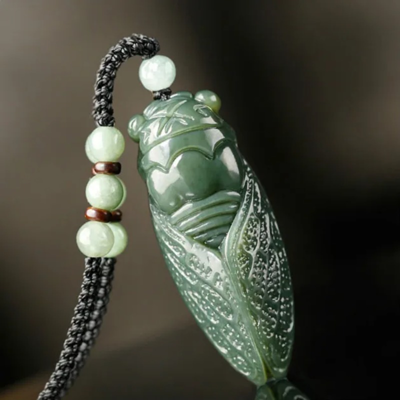 Men Accessories Necklace - Doğal Hetian yeşim Cicada kolye boncuk