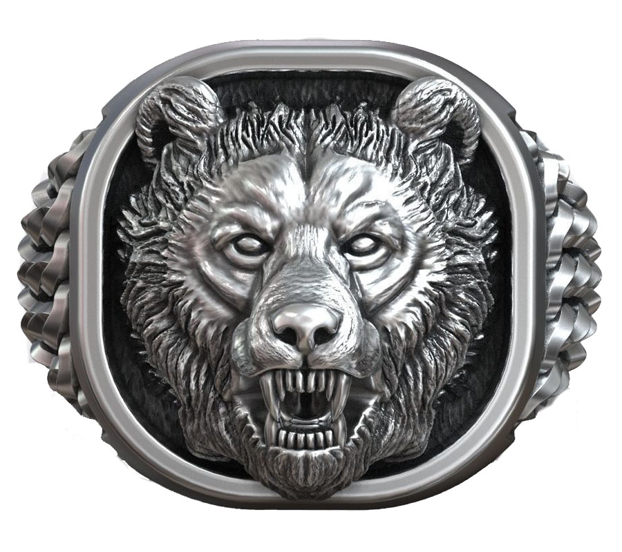 Signet Ring Men - 22g Viking Ayı Başı Nordik Süsü
