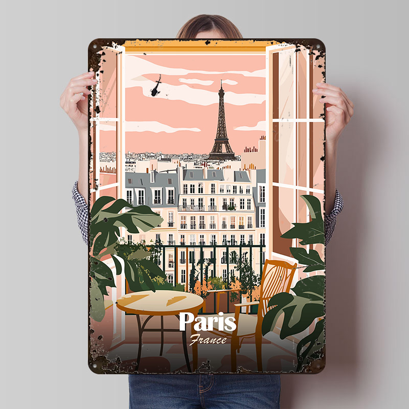 Men'S Accessories Paris - Paris Balkon Manzaralı Metal Poster Özelleştirilmiş