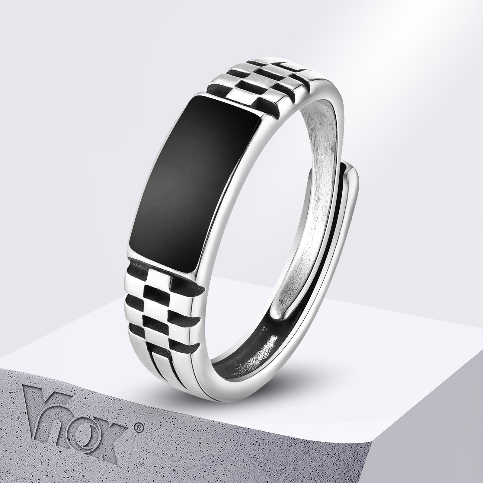 Signet Ring Men - Vnox Erkek Açık Yüzükler, Siyah Mine