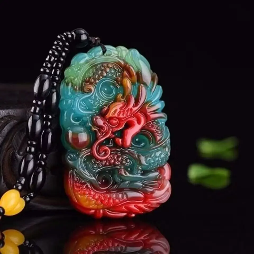 Men Accessories Necklace - Gerçek yeşim ejderha kolye kolye taşlar