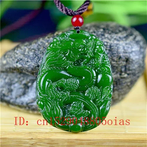 Men Accessories Necklace - Doğal yeşil çin yeşim ejderha kolye