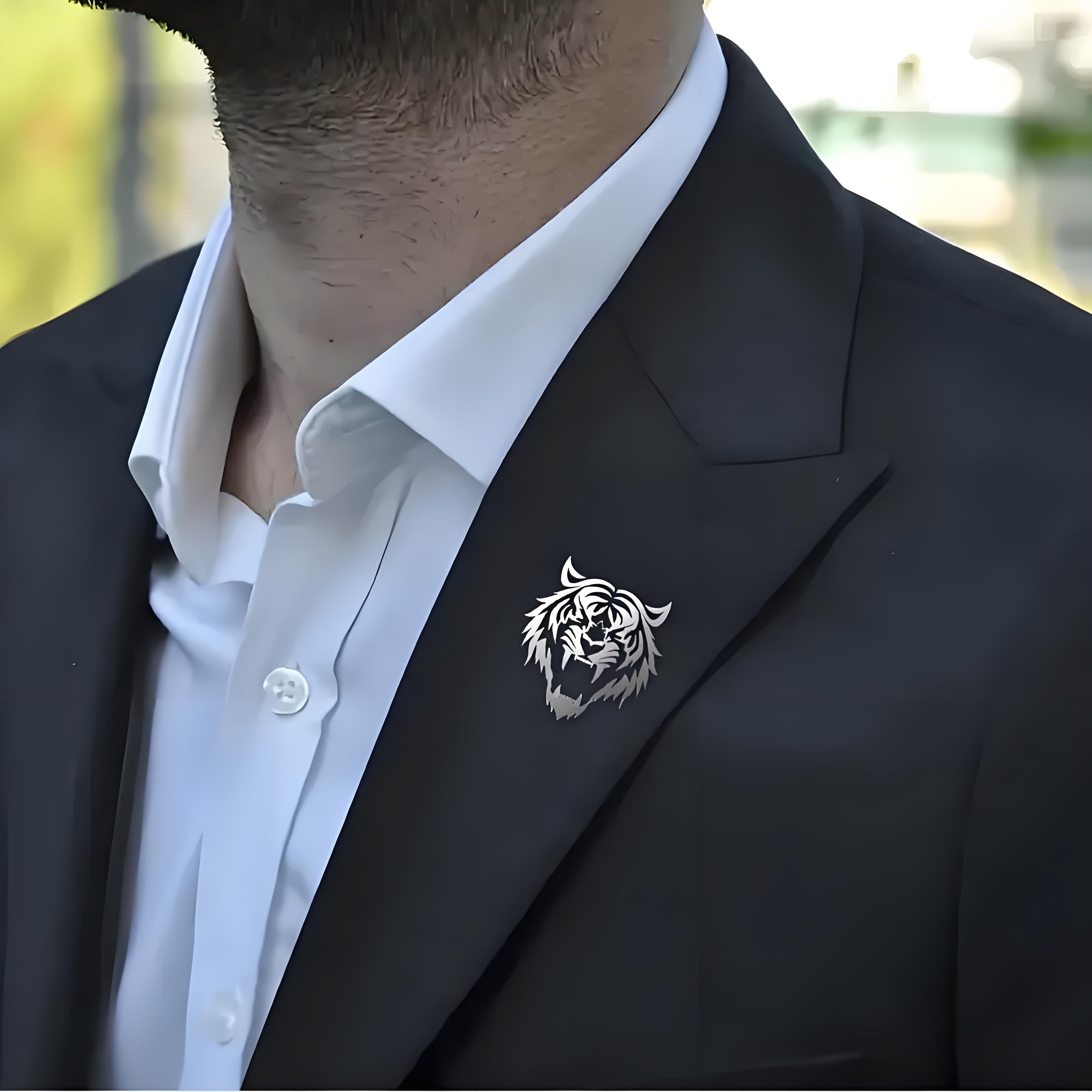 Men Accessories Gift Set - Erkek Paslanmaz Çelik Kaplan Kafası Yaka