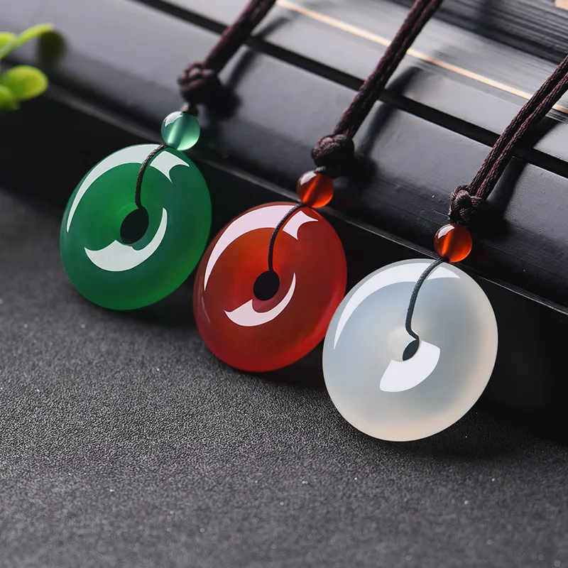 Men Accessories Necklace - Doğal renkli yeşim çörek kolye akik