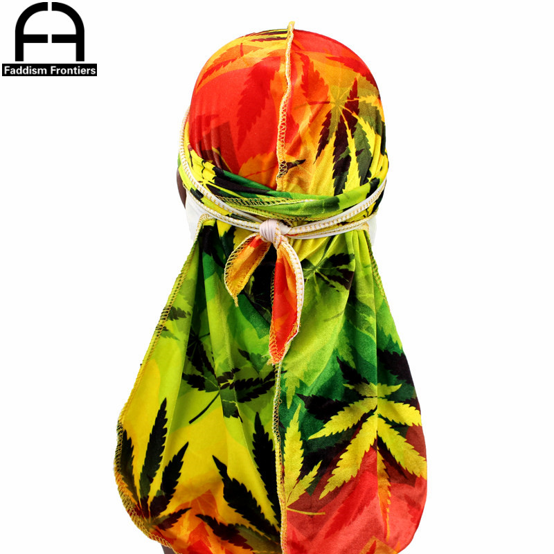 Men'S Accessories Premium - Premium erkek Yapraklar Baskı Kadife Durags