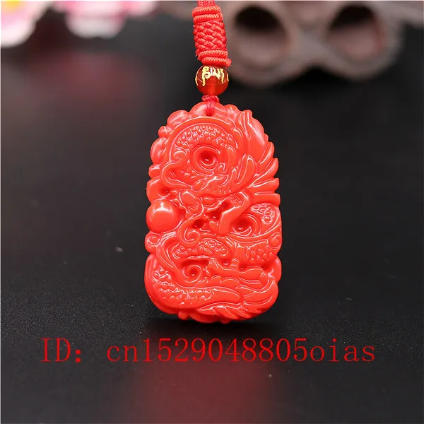 Men Accessories Necklace - Doğal kırmızı mercan yeşim taşı ejderha