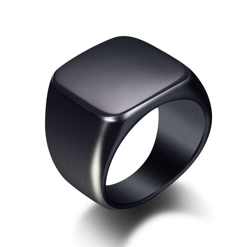 Signet Ring Men - Moda erkekler siyah pürüzsüz paslanmaz çelik
