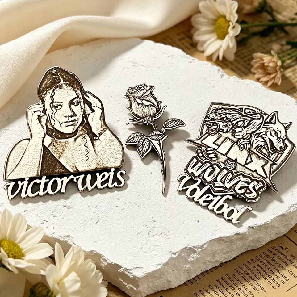 Men Accessories Unique - Özel Erkek Portresi Gül Fotoğrafı Broş