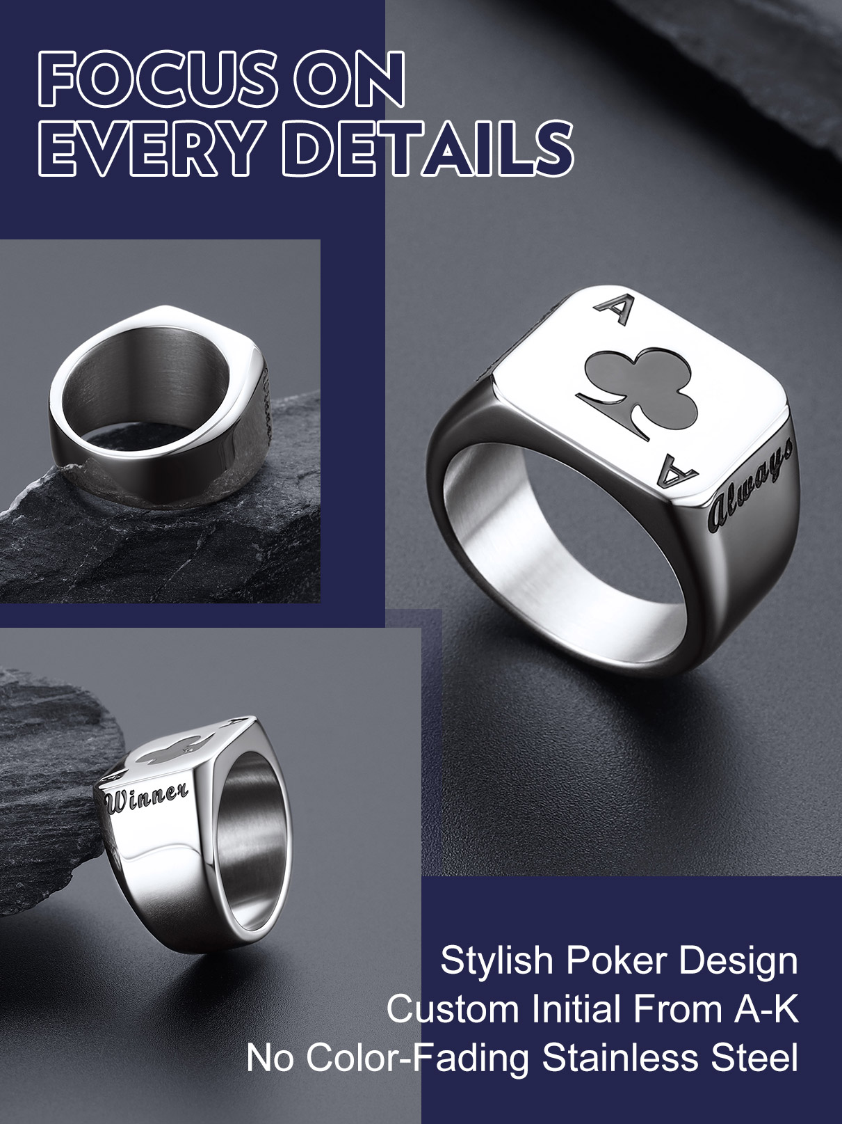 U7 Özelleştirilmiş Kare Dikdör - Signet Ring Men incelemesi ve fiyatı